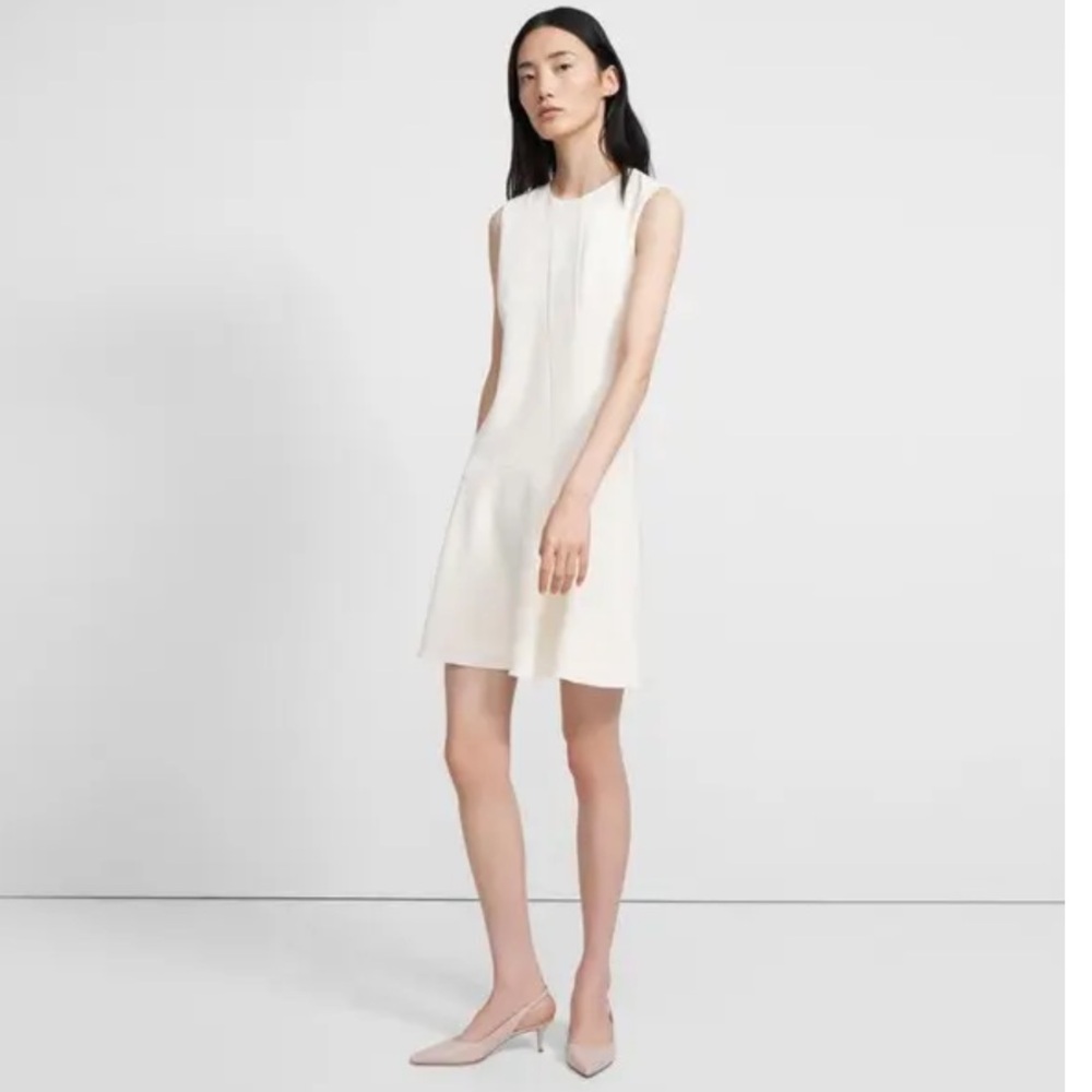 NWT THEORY Asymmetric Drape Crepe Dress - Rice